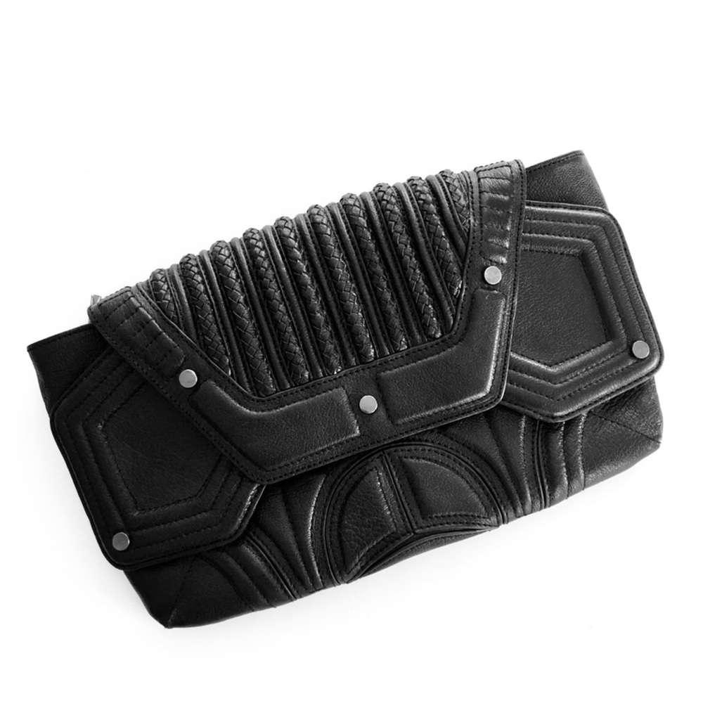 BRACHFELD PARLAGY DAPHNE BLACK LEATHER CLUTCH
